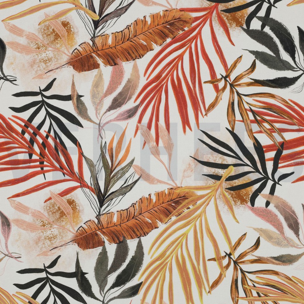 CANVAS DIGITAL TROPICAL LEAVES ECRU