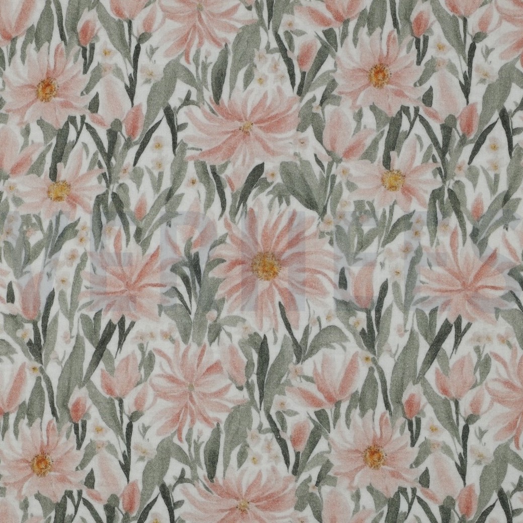 DOUBLE GAUZE DIGITAL FLOWERS WHITE