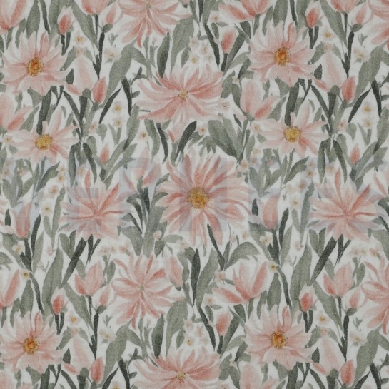 DOUBLE GAUZE DIGITAAL BLOEMEN WIT #7