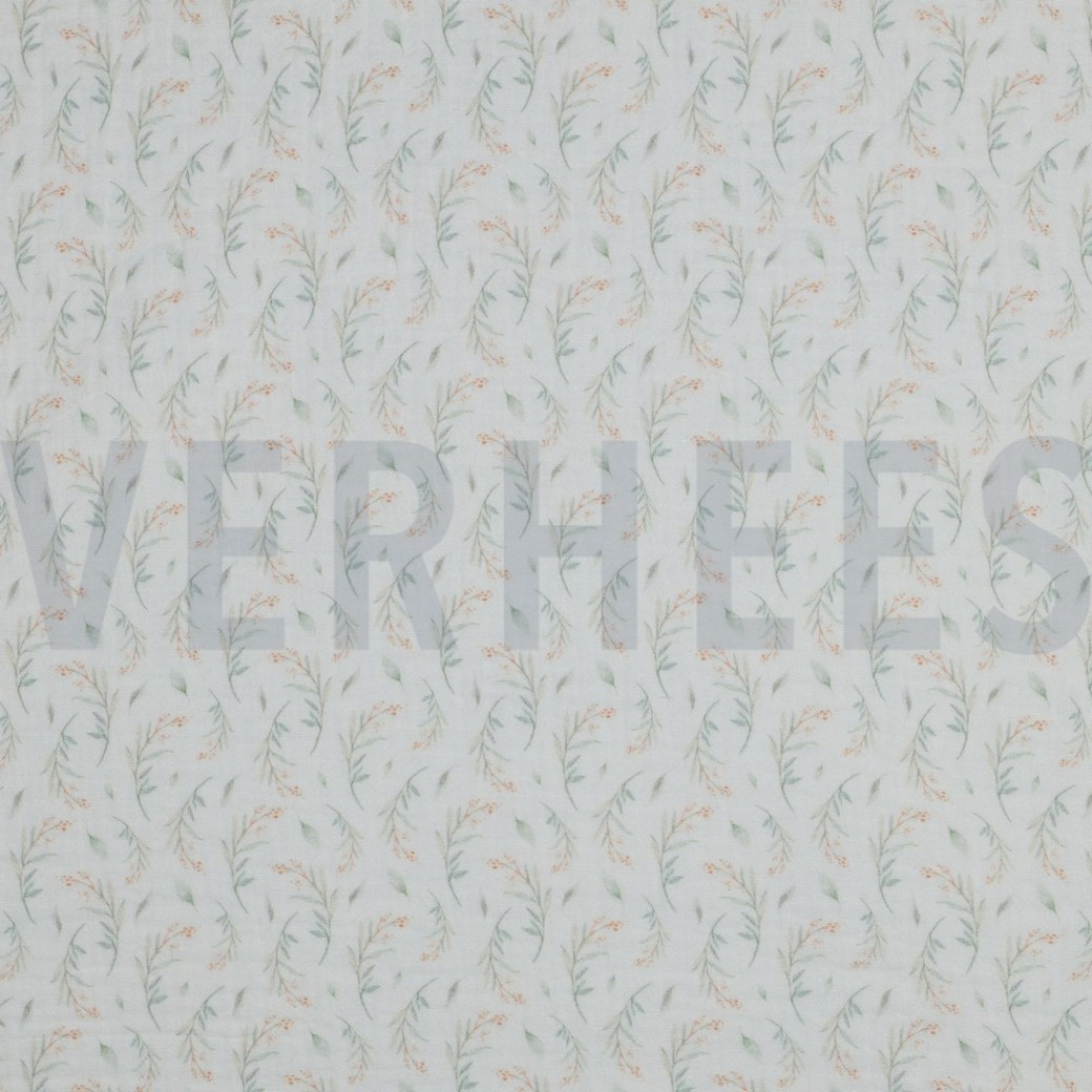 DOUBLE GAUZE DIGITAL LEAVES WHITE