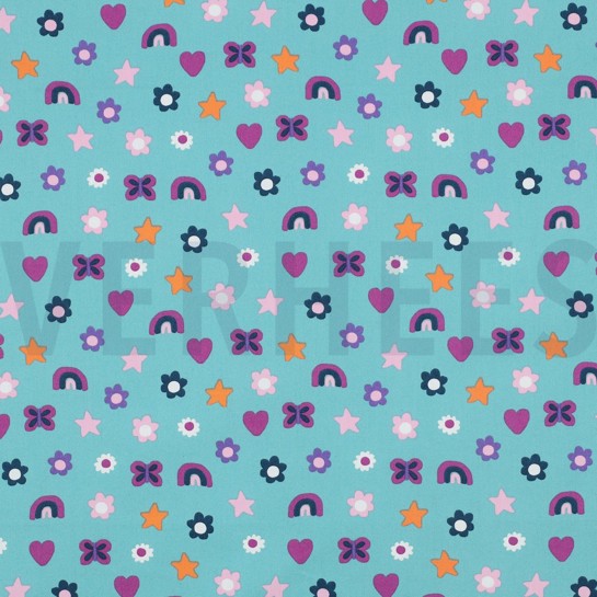 BAUMWOLLE POPELINE LIEBE HELL PETROL #7