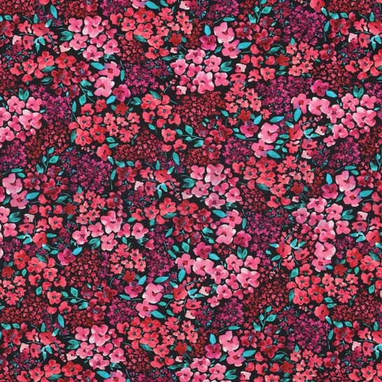 FINE POPLIN DIGITAL FLOWERS BLACK #7