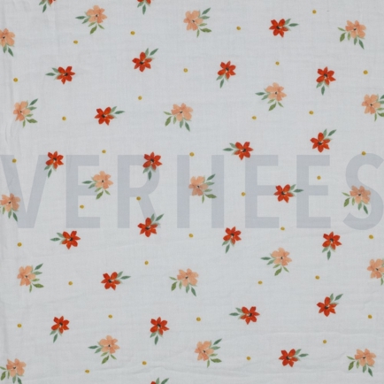 DOUBLE GAUZE DIGITAL FLOWERS WHITE / PINK (hover)