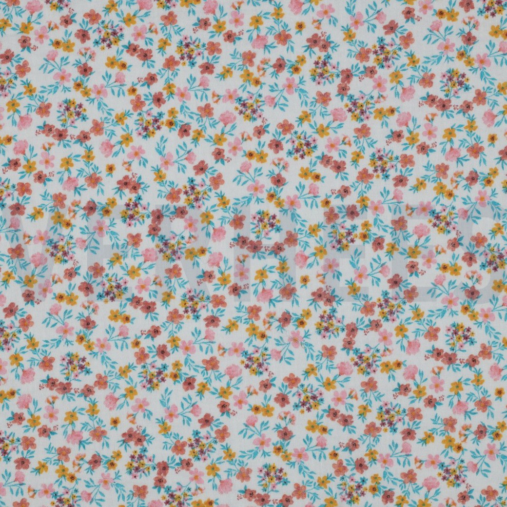DOUBLE GAUZE GOTS DIGITAL FLOWERS WHITE / PINK