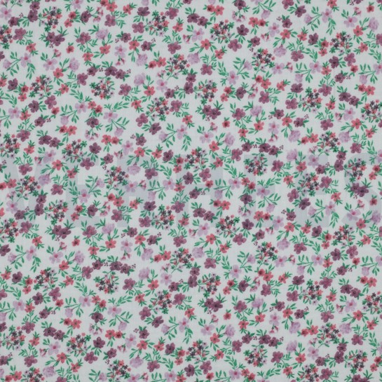 DOUBLE GAUZE GOTS DIGITAL FLOWERS WHITE / GRAPE #7