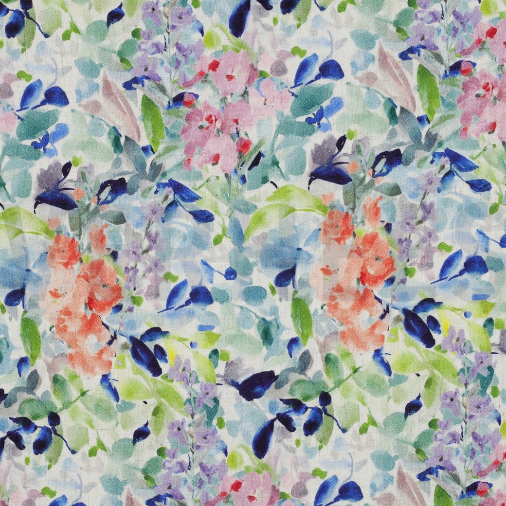 LINEN VISCOSE CRÊPE DIGITAL FLOWERS BLUE