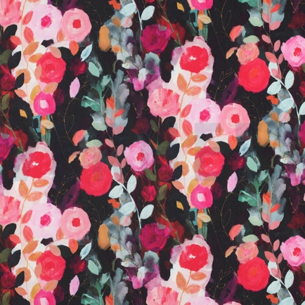 VISKOSE SATIN DIGITAL BLUMEN SCHWARZ (hover)