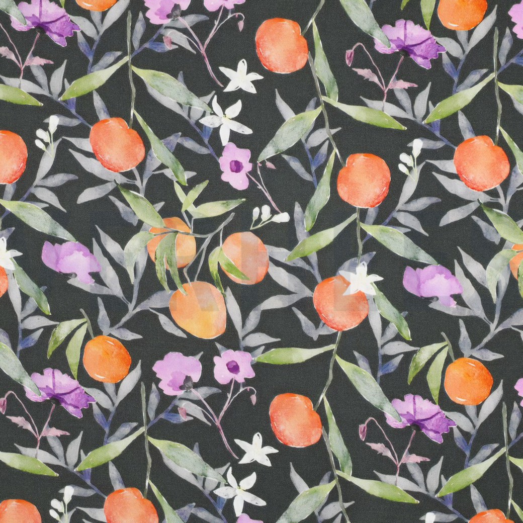 VISCOSE SATIN DIGITAL LEAVES DARK GREEN