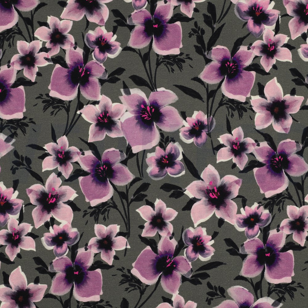 FRENCH TERRY DIGITAL FLOWERS GREEN (hover)