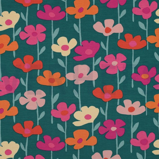 FRENCH TERRY FLOWERS DARK GREEN #7