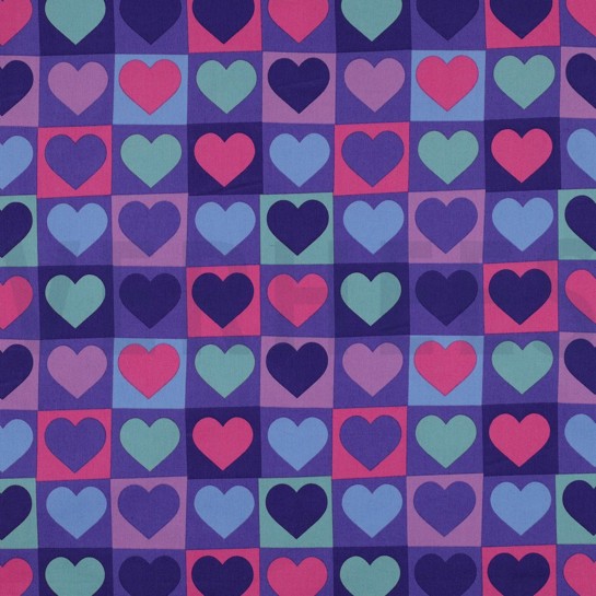 FINE POPLIN HEARTS PURPLE #7