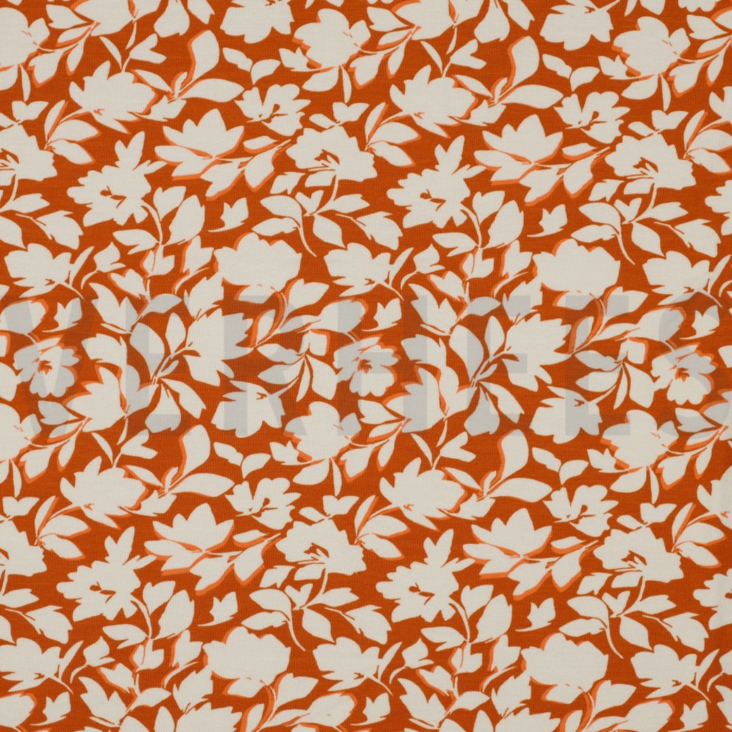 BAMBOO COTTON JERSEY FLOWERS PUMPKIN