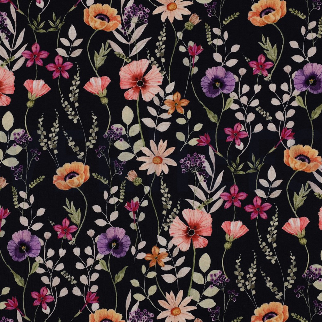 JERSEY DIGITAL FLOWERS NAVY