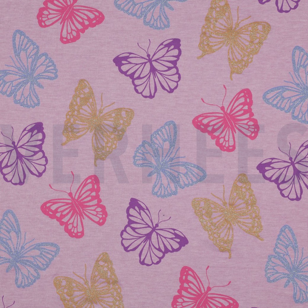 JERSEY MELANGE GLITTER BUTTERFLIES LILAC MELANGE