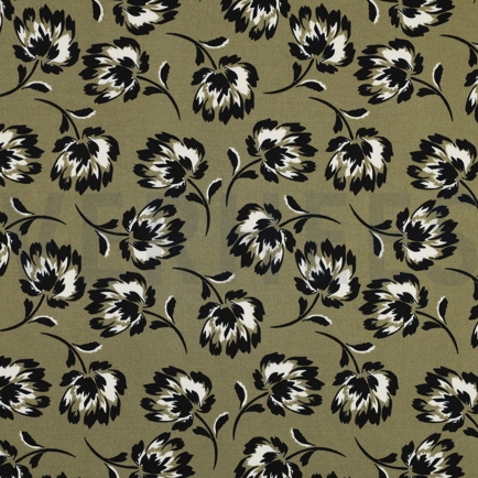 VISCOSE ROSELLA STRETCH FLOWERS OLIVE (hover)