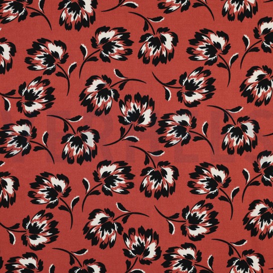 VISCOSE ROSELLA STRETCH FLOWERS KETCHUP RED #7