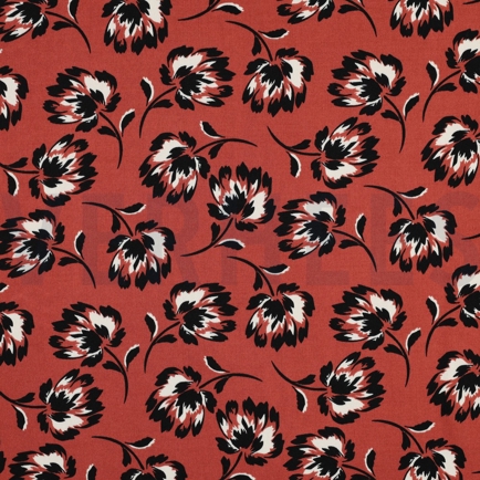 VISCOSE ROSELLA STRETCH FLOWERS KETCHUP RED (hover)