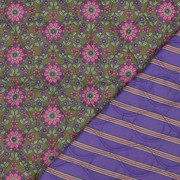 COTTON VOILE STEPPED FLOWERS PURPLE / ARMY GREEN (thumbnail)