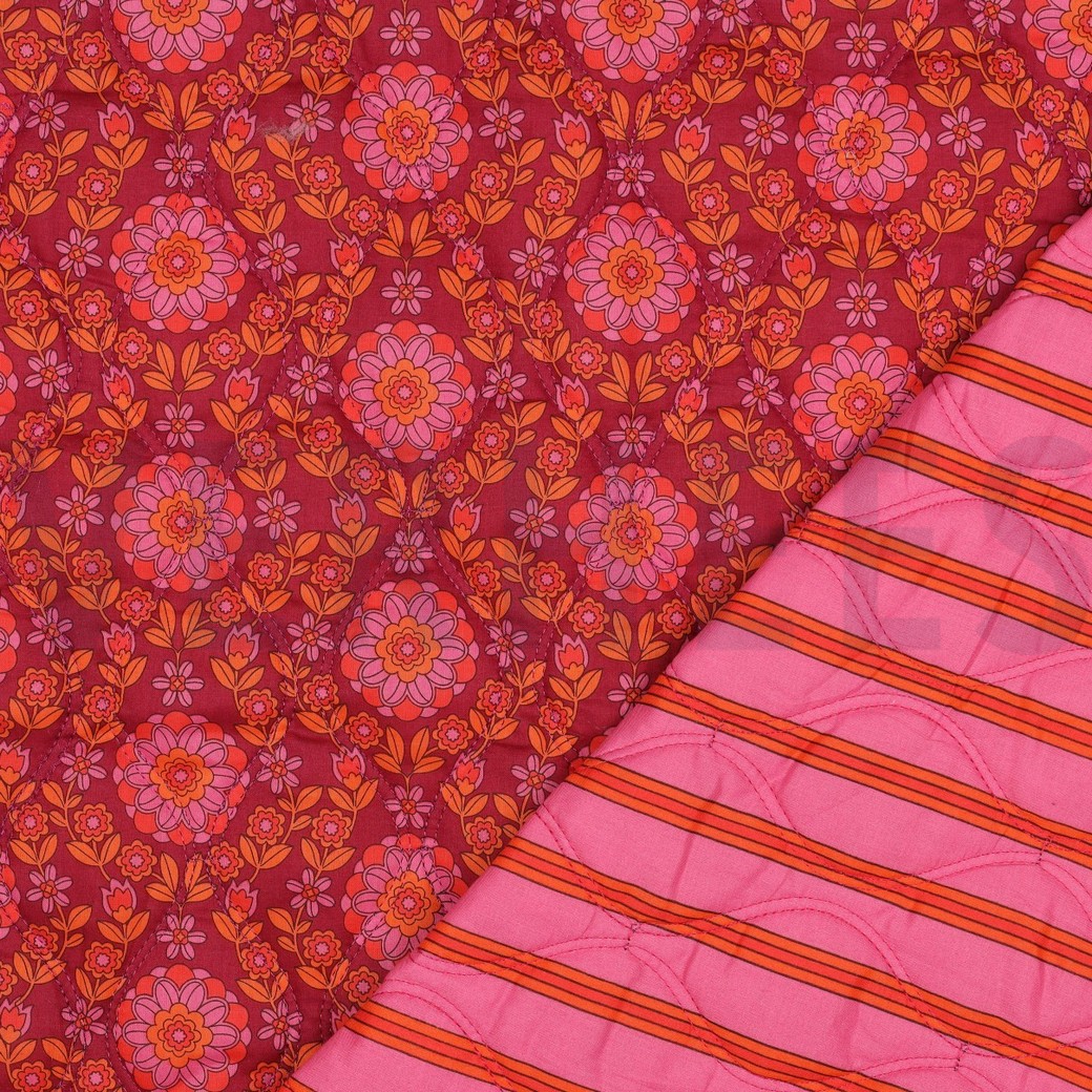COTTON VOILE STEPPED FLOWERS PINK / BORDEAUX (hover)