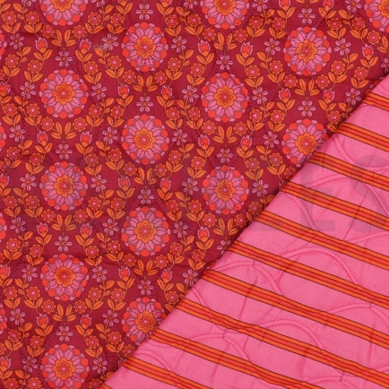 COTTON VOILE STEPPED FLOWERS PINK / BORDEAUX (hover)