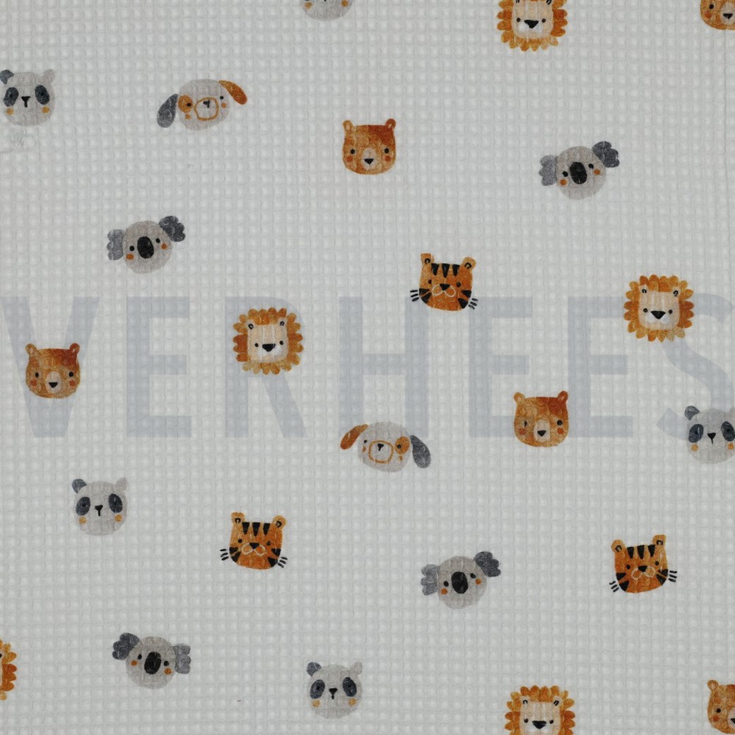 COTTON WAFFLE DIGITAL ANIMALS WHITE