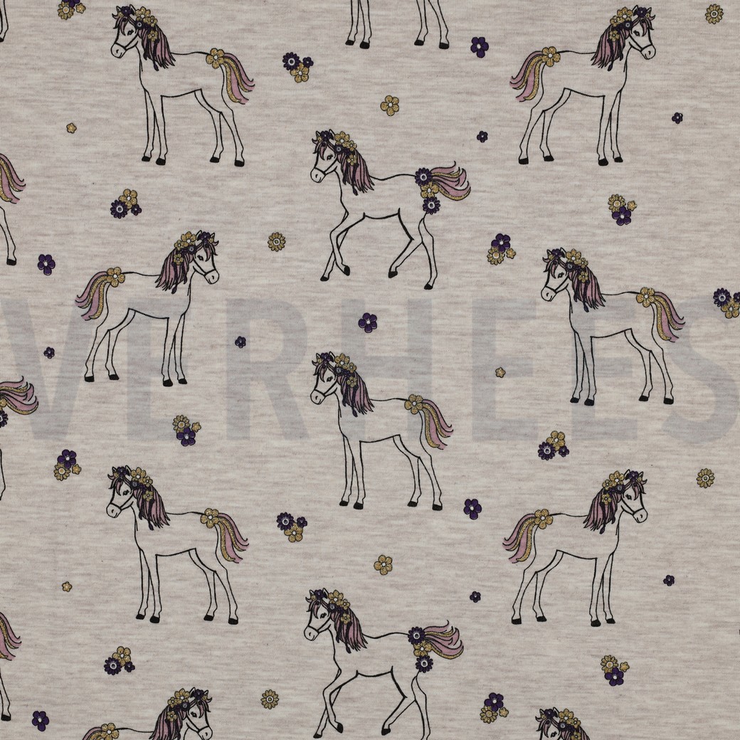 JERSEY MELANGE GLITTER HORSES LIGHT SAND