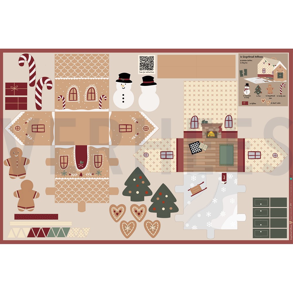 FINE POPLIN GINGERBREAD DOLLHOUSE PANEL MULTICOLOUR (hover)