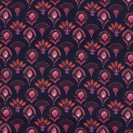 FINE POPLIN DIGITAL FLOWERS NAVY #7
