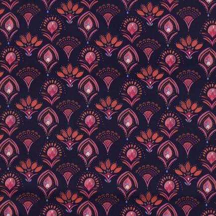 FINE POPLIN DIGITAL FLOWERS NAVY (hover)