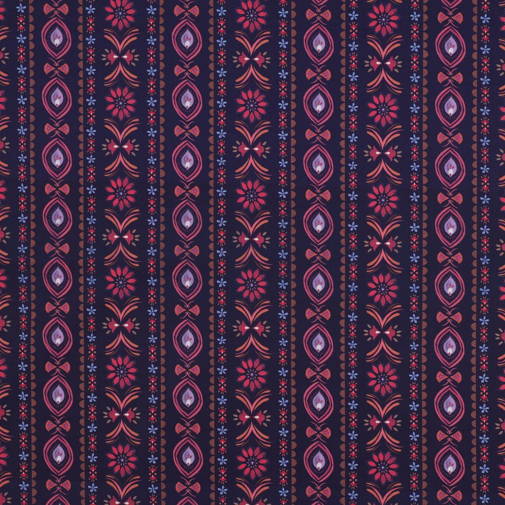 FINE POPLIN DIGITAL FLOWERS NAVY (hover)