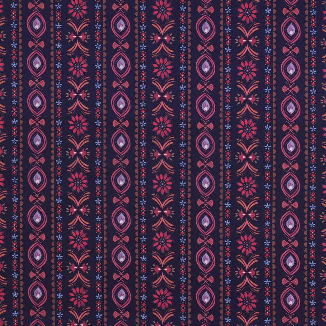 FINE POPLIN DIGITAL FLOWERS NAVY