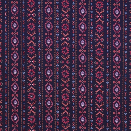 FINE POPLIN DIGITAL FLOWERS NAVY (hover)