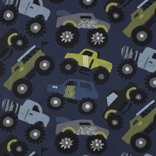 FINE POPLIN DIGITAL MONSTERTRUCKS NAVY #7