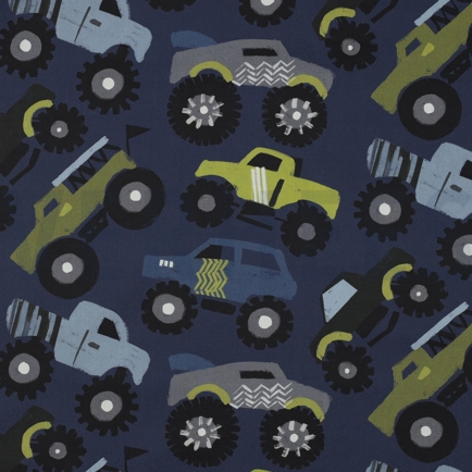 FINE POPLIN DIGITAL MONSTERTRUCKS NAVY (hover)
