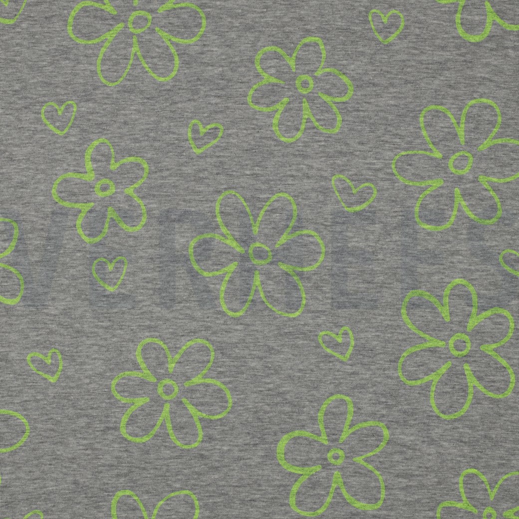 JERSEY MELANGE NEON FLOWERS LIGHT GREY