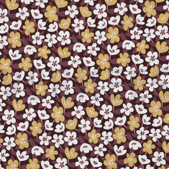 JERSEY GLITTER FLOWERS WINE RED #7