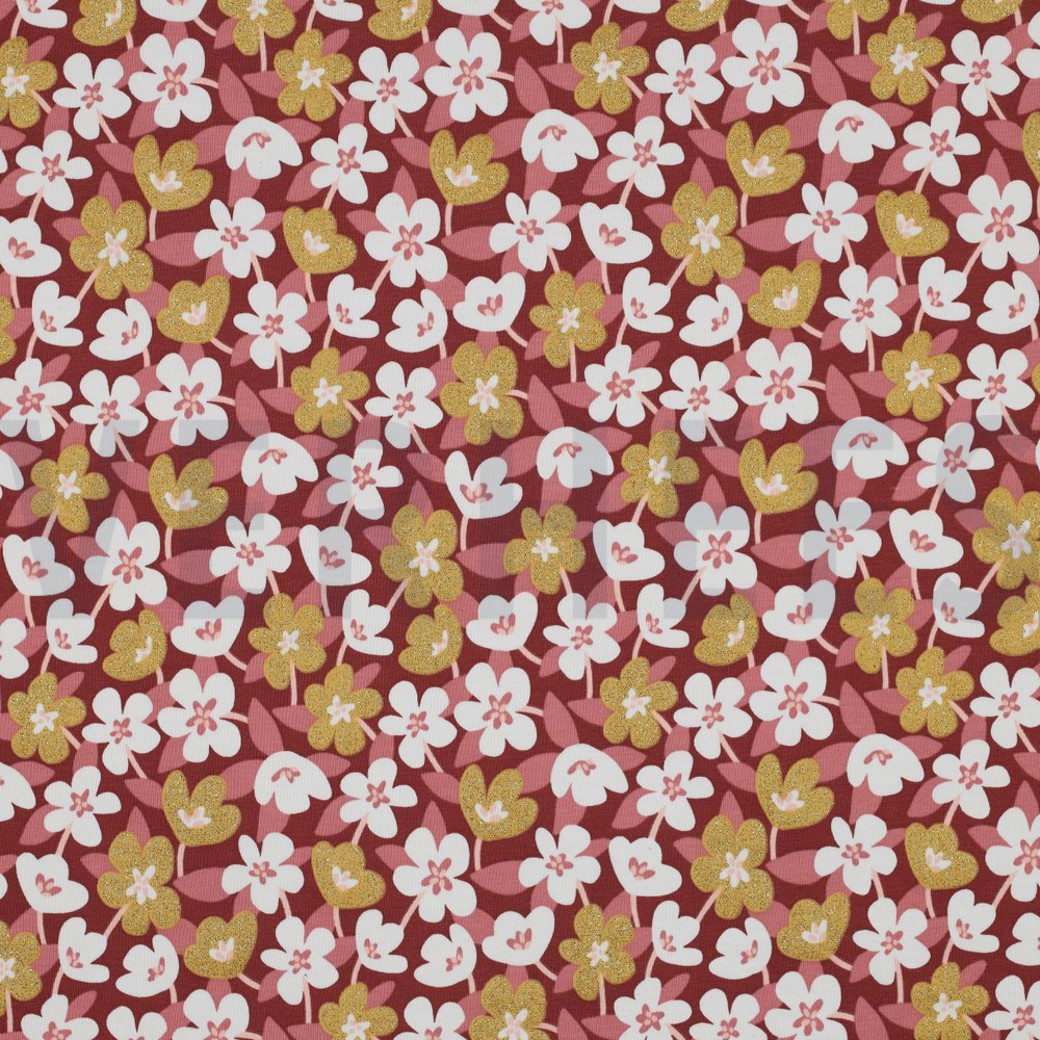 JERSEY GLITTER FLOWERS BRICK RED