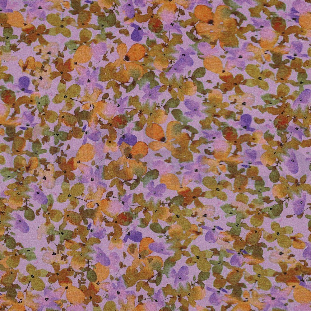 VISCOSE STRETCH DIGITAL FLOWERS LAVENDER