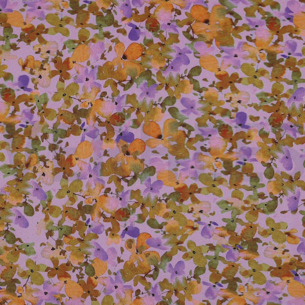 VISCOSE STRETCH DIGITAL FLOWERS LAVENDER
