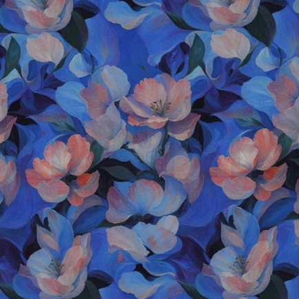 VISCOSE STRETCH DIGITAL FLOWERS BLUE (hover)