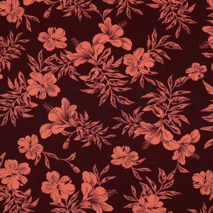 MAGNOLIA STRETCH TROPICAL FLOWERS BORDEAUX (hover)