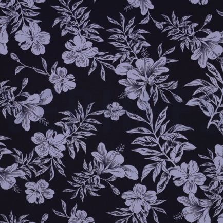 MAGNOLIA STRETCH TROPICAL FLOWERS NAVY (hover)