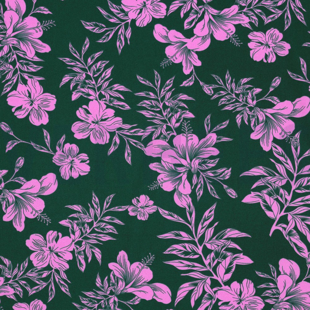 MAGNOLIA STRETCH TROPICAL FLOWERS DARK GREEN (hover)
