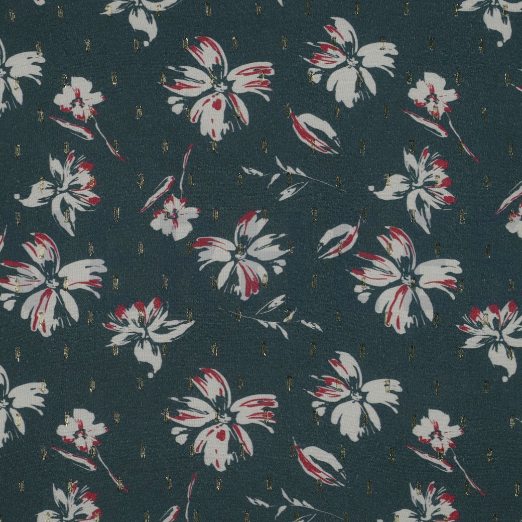 VISCOSE LUREX FLOWERS DARK EMERALD