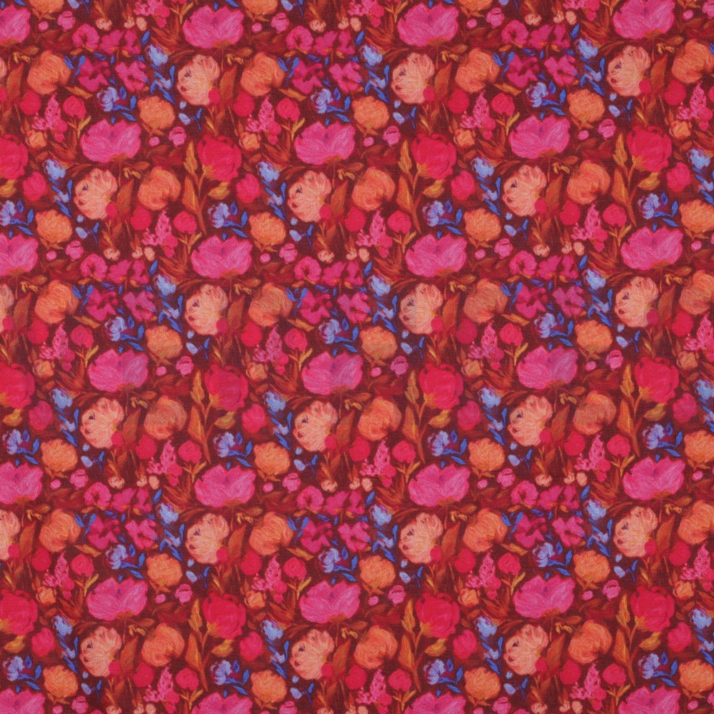 COTTON VOILE DIGITAL FLOWERS BORDEAUX