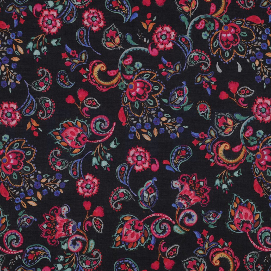 COTTON VOILE DIGITAL FLOWERS BLACK