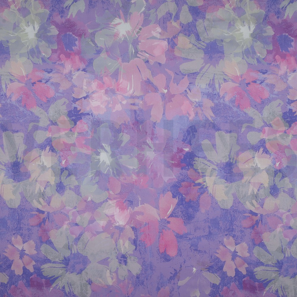 COTTON VOILE DIGITAL FLOWERS LAVENDER