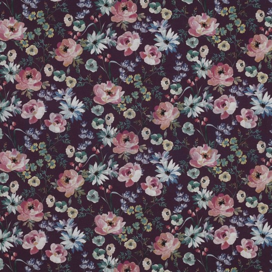 POPLIN DIGITAL FLOWERS DARK PURPLE #7