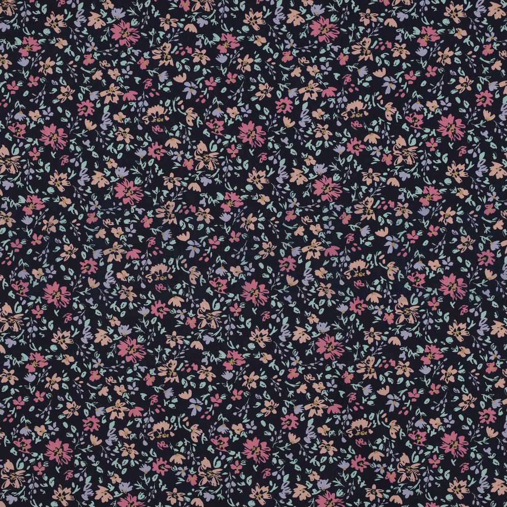 FINE POPLIN FLOWERS NAVY (hover)
