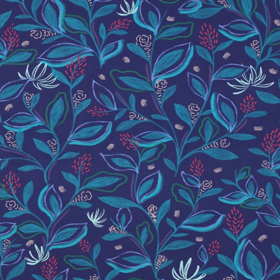 FINE POPLIN DIGITAL LEAVES COBALT #7